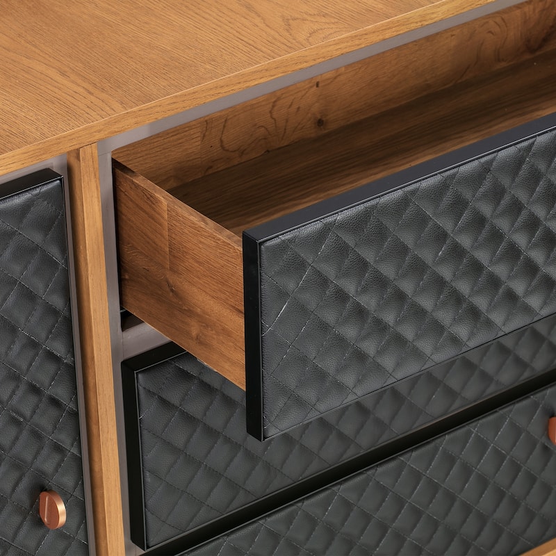 Rustic Wood and Leather Dresser - Victorian Style Chest of Drawers - Bedroom Storage Organizer