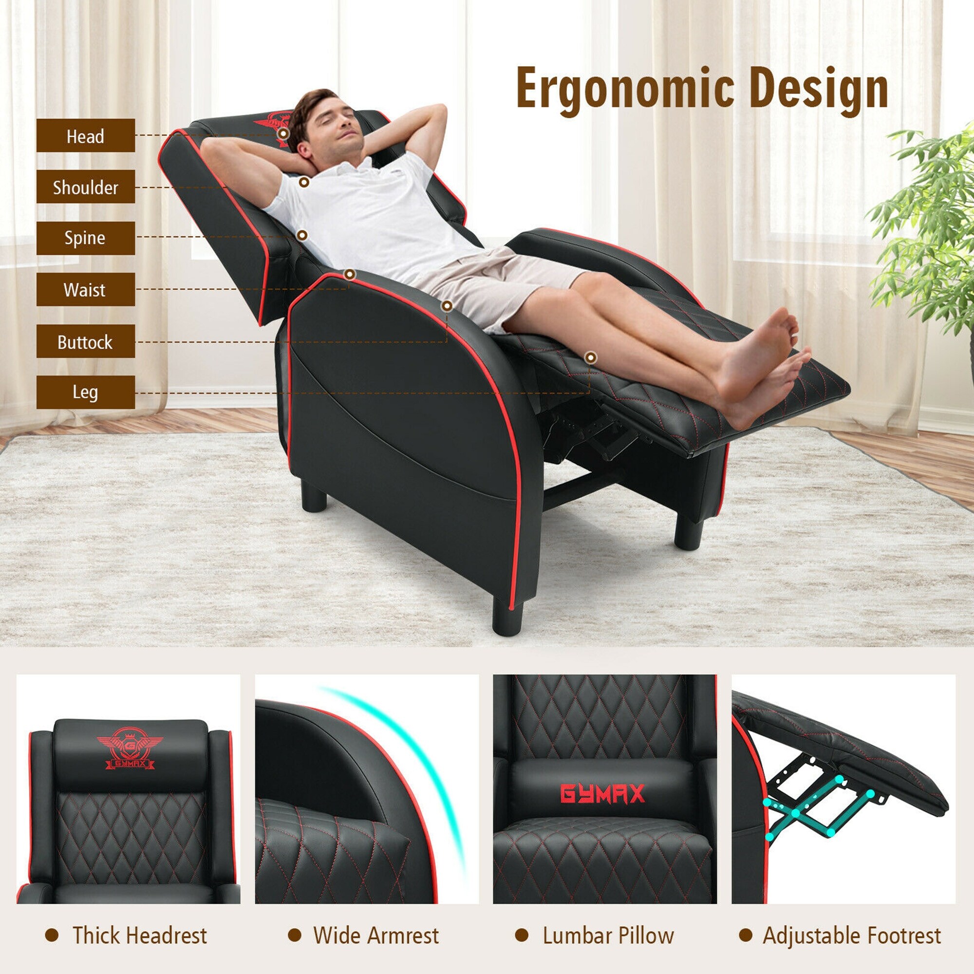 Gymax massage gaming recliner chair racing single lounge sofa home theater seat deals