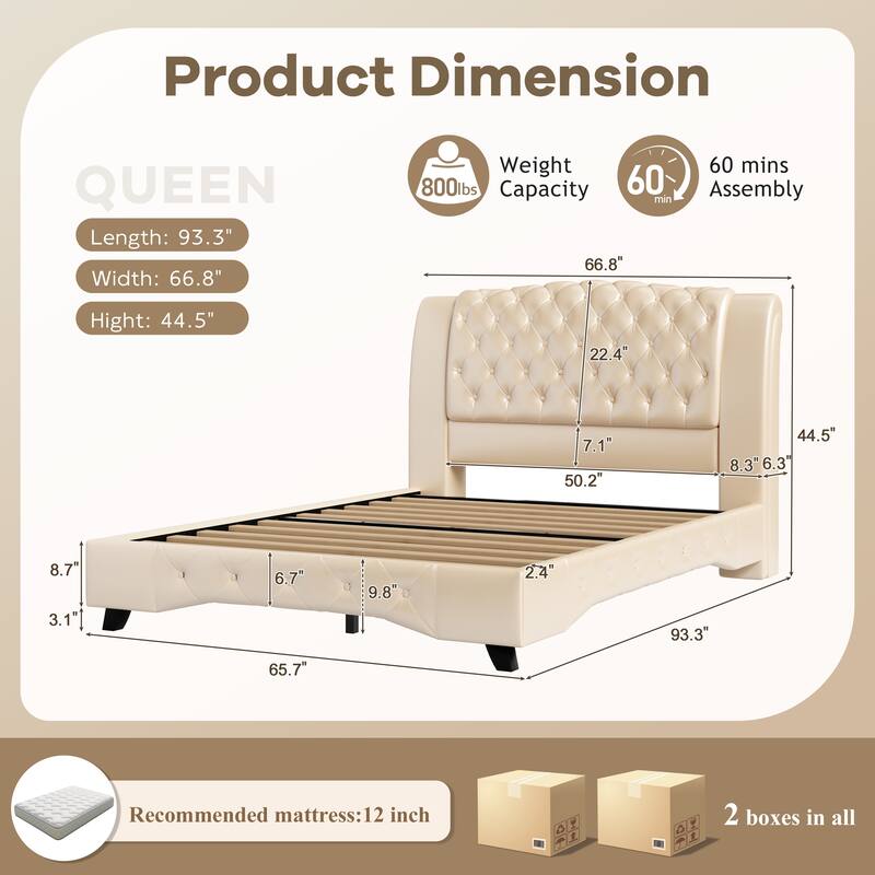 Christopher Knight Home - Modern Upholstered Platform Bed with Wood & Metal Frame with Button-Tufted Headboard