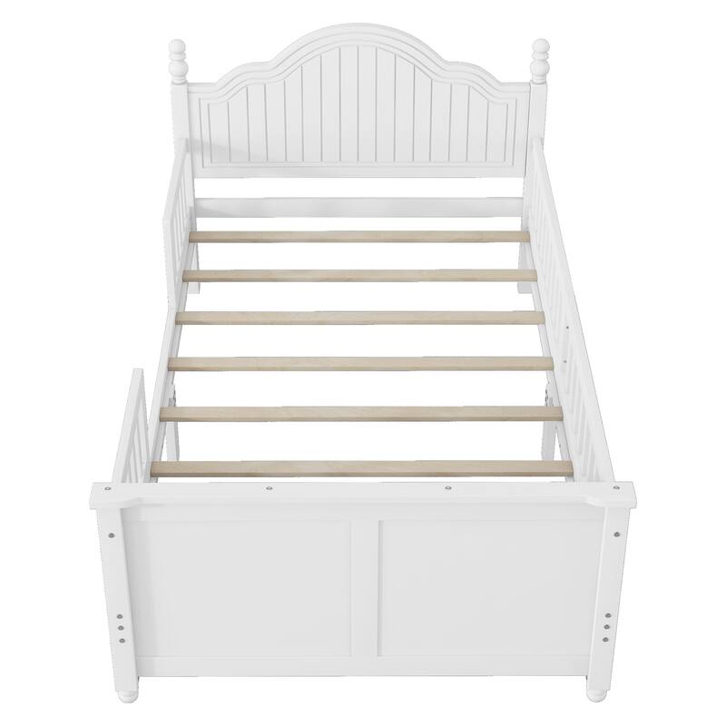 Roomfitters Twin/Full Platform Bed, Slatted Headboard and Removable Guardrails with Wooden Frame for Bedrooms or Guest Rooms