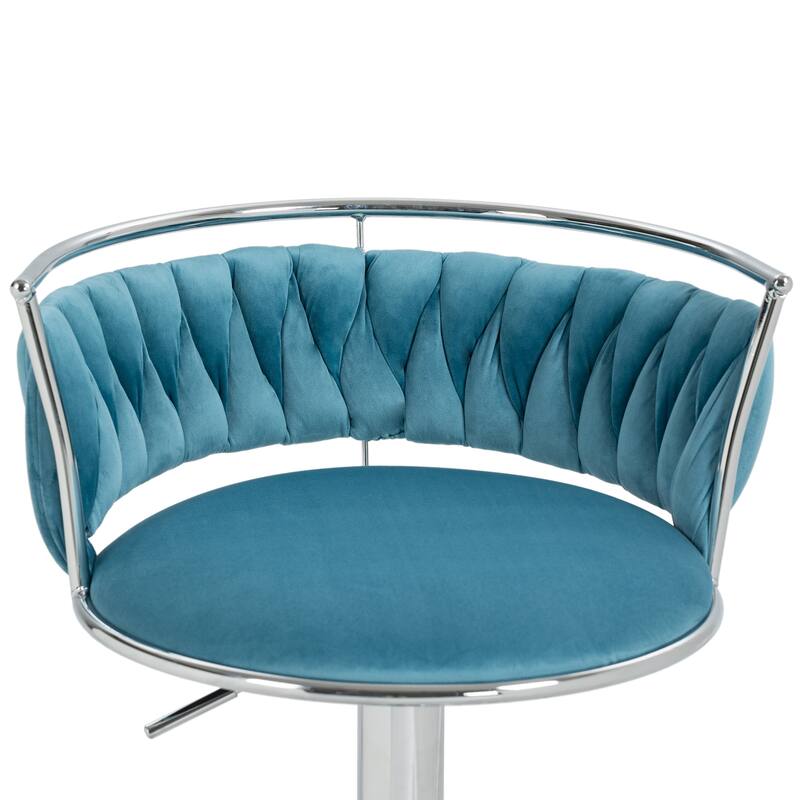 4 Set Modern Velvet Adjustable Swivel Bar Stools with Metal Frame