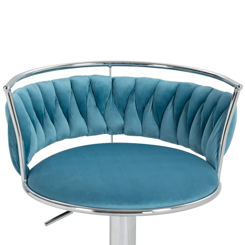 Velvet Upholstered Adjustable Bar Stool Swivel Counter Chair Set of 2