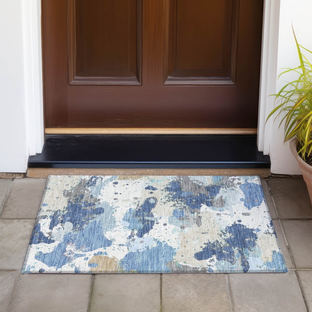 Machine Washable Indoor/Outdoor Modern Splatter Chantille Rug