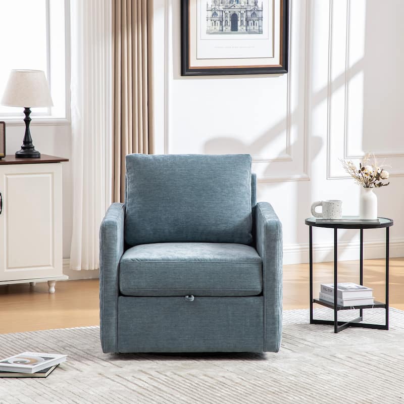 29.5" W Upholstered 360°Swivel Armchair with Hidden Storage, Comfy Diamond-Shape Tufted Armrests Accent Square Club Chair