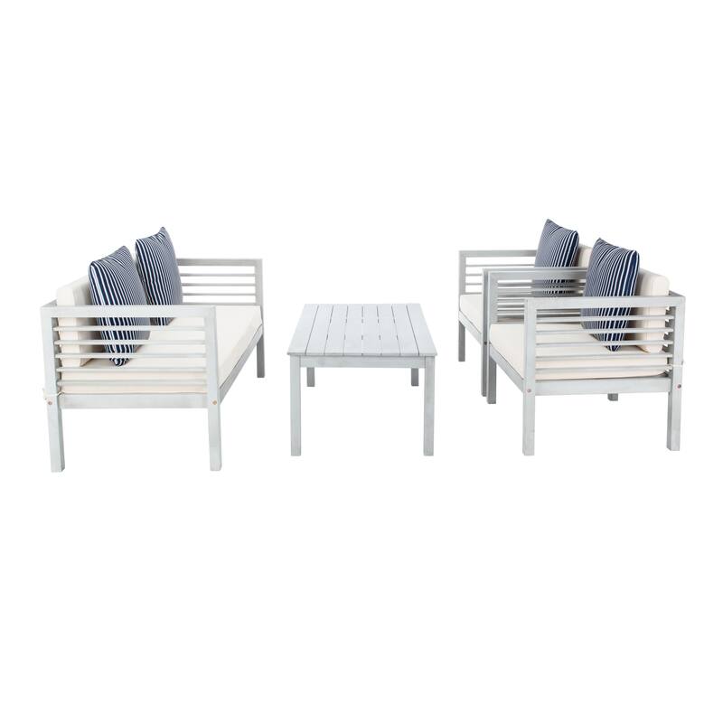 SAFAVIEH Outdoor Yoselin 4-Piece Set with Accent Pillow - 51W x 26D x 26H