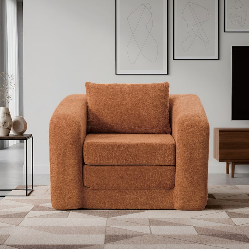 40"W Single Foldable Sofa Bed Equipped with Armrest and Backrest - Orange