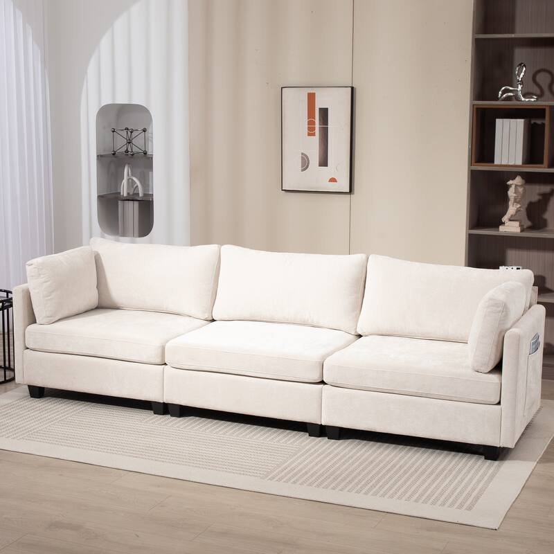 111.42" Fabric 4-Seater Sofa with Cloud Comfort & Hidden Storage - Beige