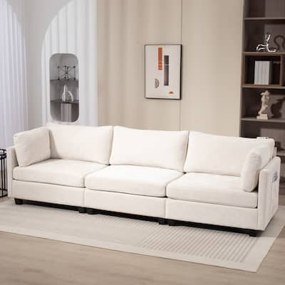 32"x111"x34" Comfy 3-Seater Chenille Fabric Sofa for Living Room