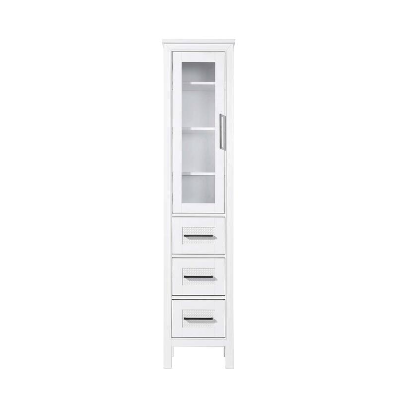 Winslow 16-28 Inch Bath Storage Glass Cabinet - White - 16"