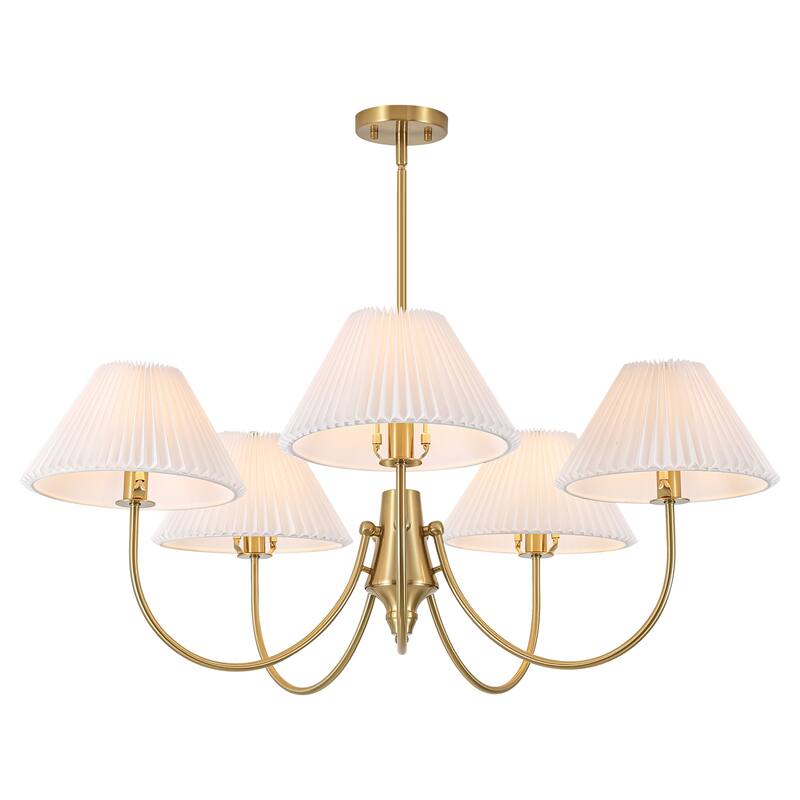 8/5-Light Mid-Century Modern Gold/Black Chandelier with Pleated Fabric Lampshades Hanging Light for Living Room, Dining Room
