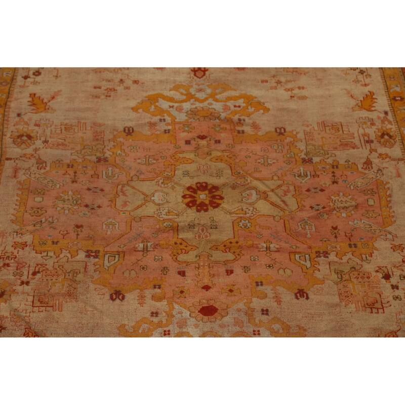 Pre-1900 Antique Vegetable Dye Oushak Turkish Rug Handmade Wool Carpet - 12'3"x 18'5"