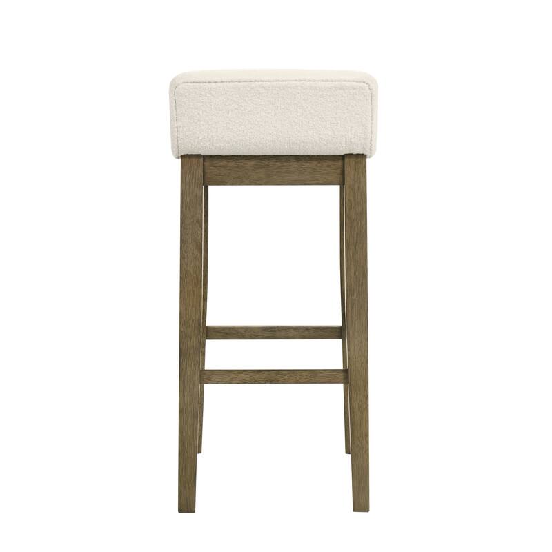 Annikah Low-Back Boucle Bar Stool, Counter Height Kitchen Barstool with Wood Legs