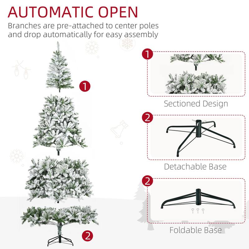 HOMCOM Unlit Snow Flocked Pine Tree - Realistic Branches, Green