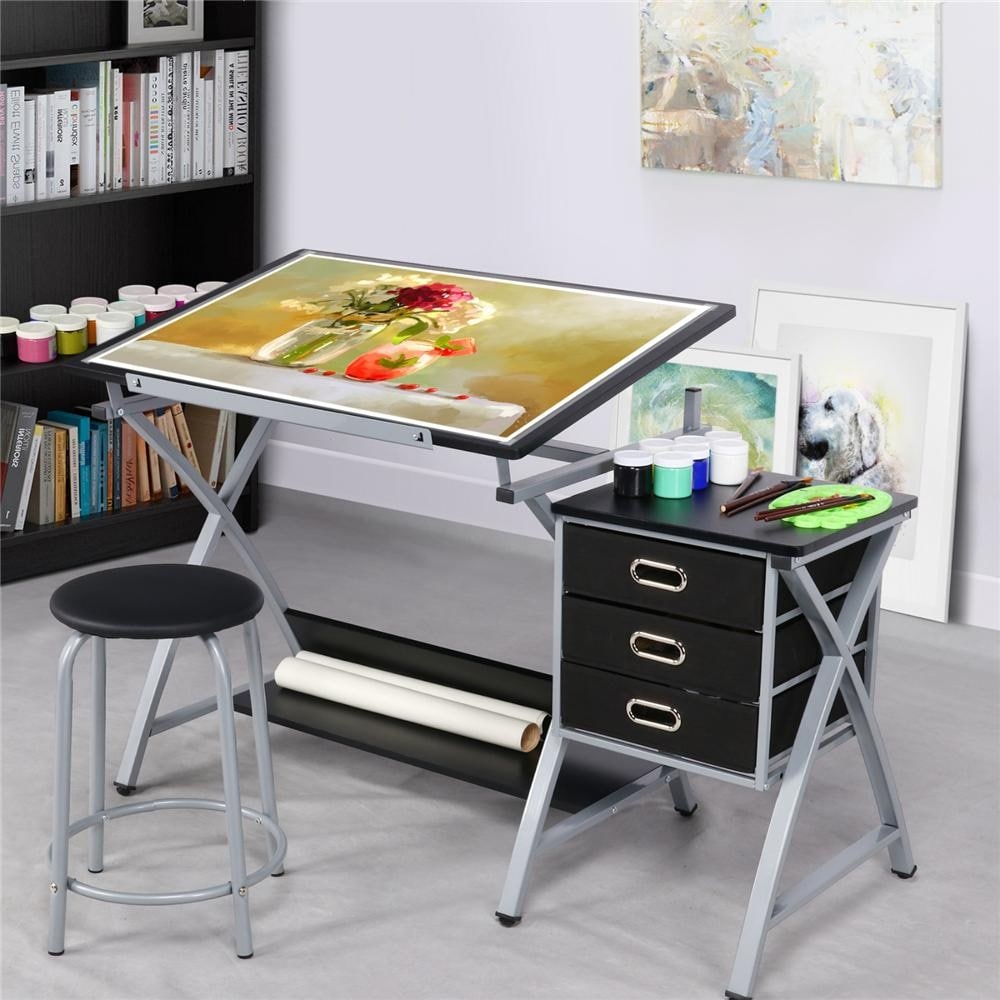  Nova Microdermabrasion Glass Top Drafting Table with Storage,  Adjustable Drawing Desk Rolling Art Craft Station Writing Work Table with  Drawers & Wheels : Home & Kitchen