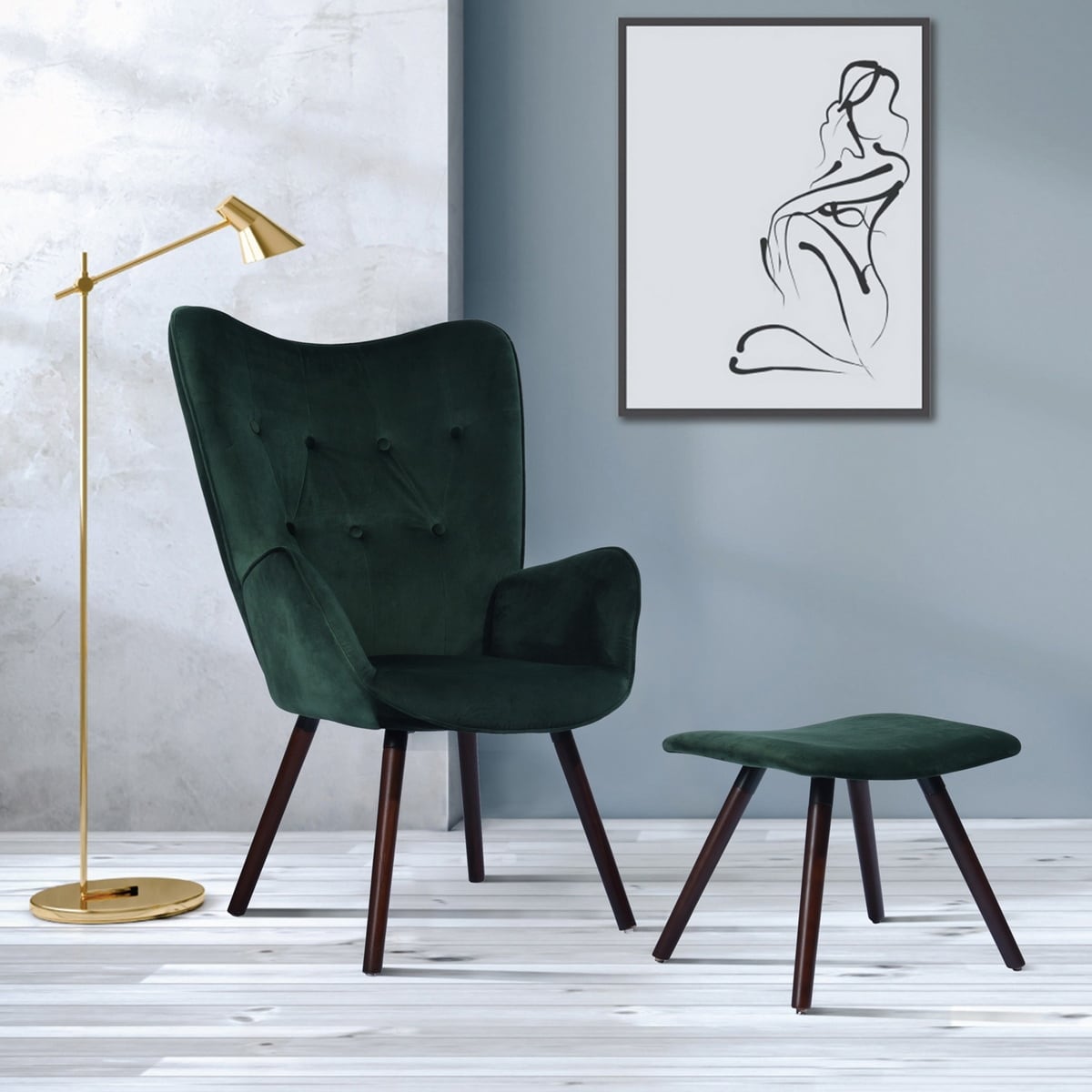 Dark green chair and ottoman store