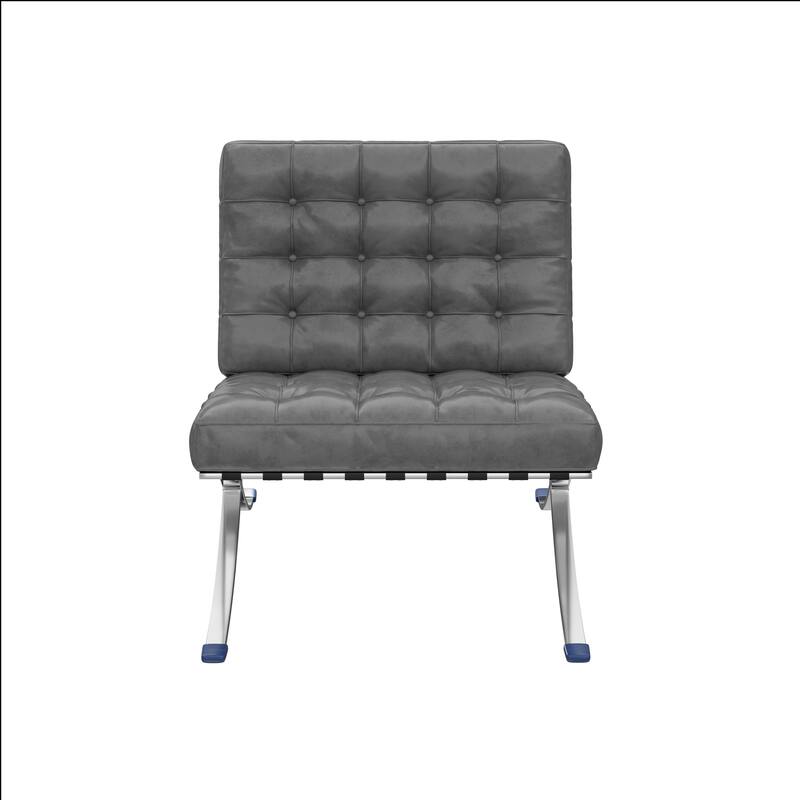 HomeRoots 30" Dark Gray and Silver Faux Leather and Stainless Steel Folding Lounge Chair - 30.00 in. x 30.00 in. x 31.00 in.