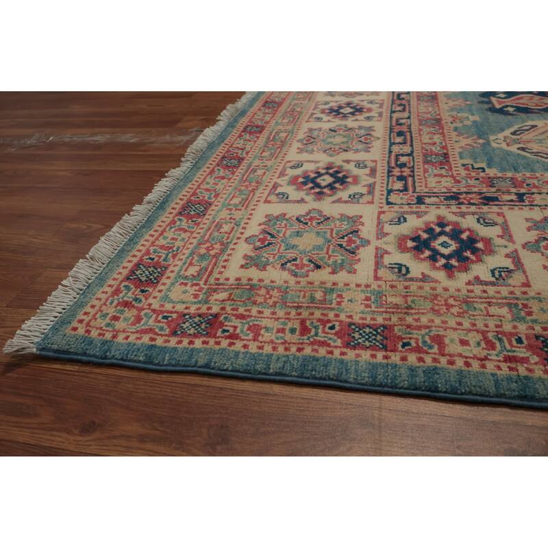 Hand Knotted Oriental 100% Wool Carpet Traditional Geometric Navy Blue & Blues Kazak Area Rug - 11' 10'' X 9' 0''