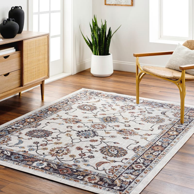 Livabliss Juliet Floral Recycled Indoor / Outdoor Area Rug - 6'7" x 9' - Cream/Grey