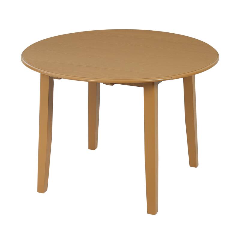 Extendable Round Wood Dining Table with Folding Leaf for Small Spaces