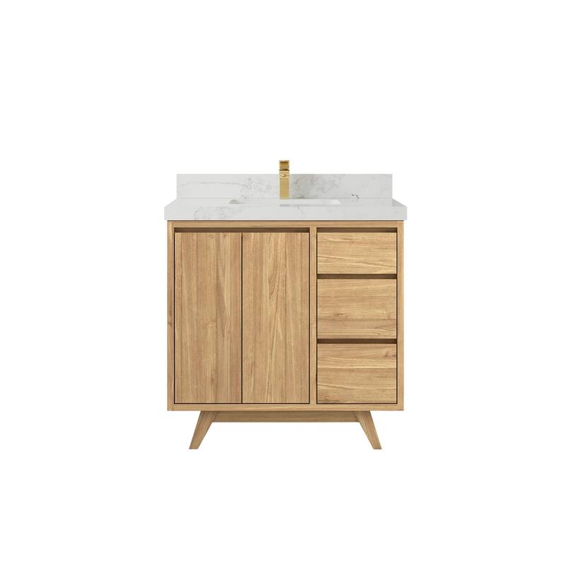 Willow Collections 36 in. W x 22 in. D Madison Teak Center Sink Bathroom Vanity with Countertop