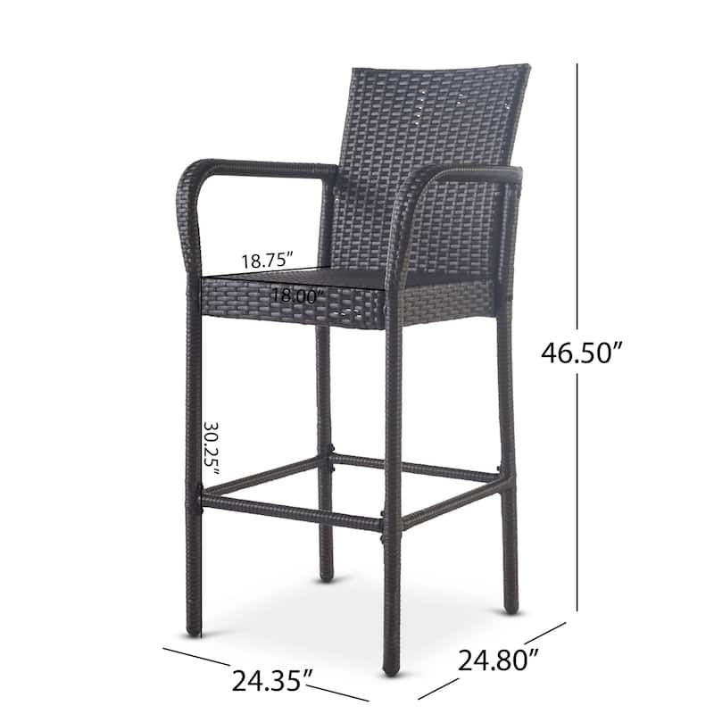 Outdoor Barstool Chair Set of 2, Gray PE Rattan Woven, Iron Frame
