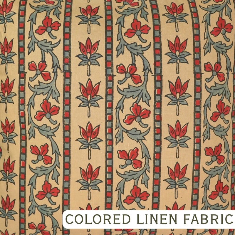 Fabdivine Viscose Linen Floral Frill Pillow Cover Both Side Print Hand Block Cushion