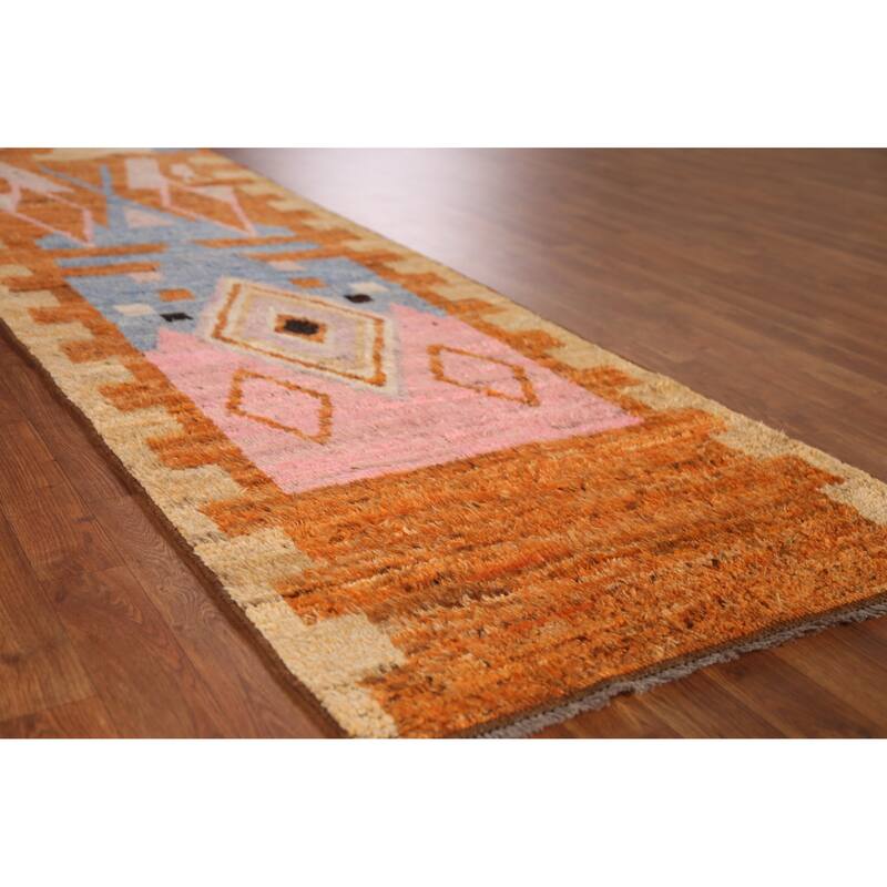 Geometric Orange Moroccan Runner Rug Handmade Wool Carpet - 2'10" x 9'8" - 2'10" x 9'8" - Orange
