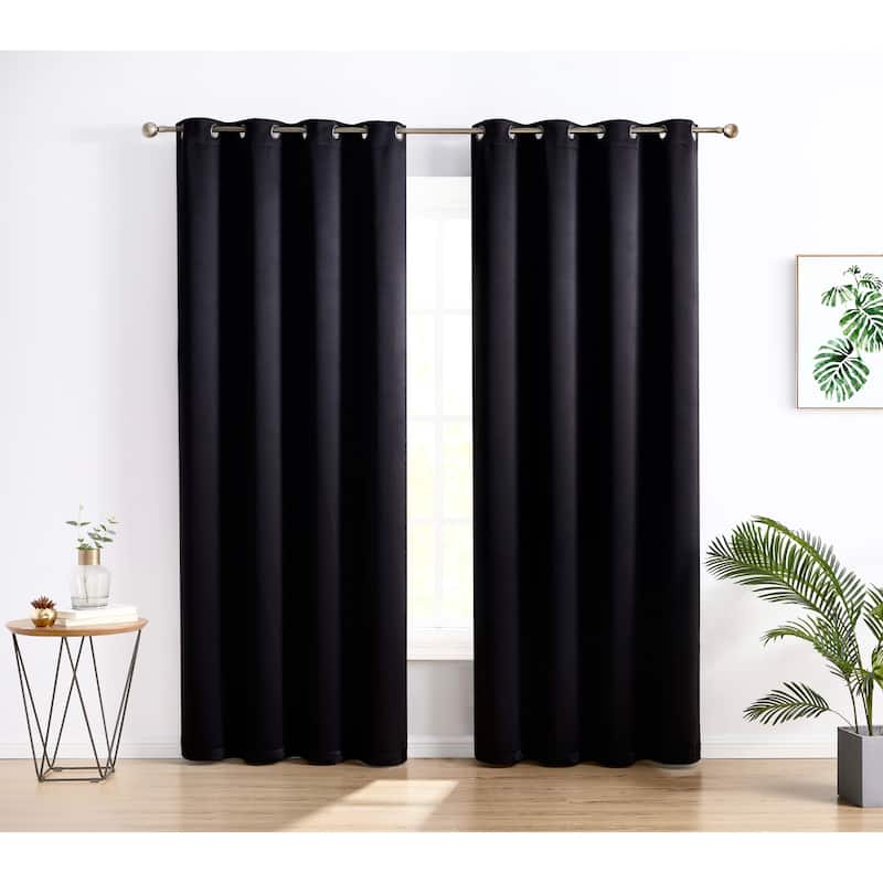 HLC.me Oxford Blackout Curtains - Thermal Insulated Window Treatment Grommet Panels, Set of 2 - 52 W x 96 L per panel - Set of 2 - Black