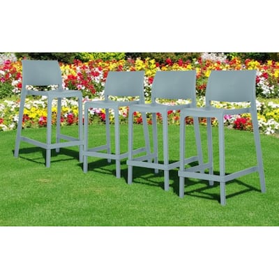 HomeRoots Set of Four 26" Baby Blue Heavy Duty Plastic Low Back Outdoor Counter Height Bar Chairs