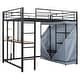 preview thumbnail 24 of 78, Full Size Metal Loft Bed with Workstation Desk, Built-In Shelves, LED Light Strip, Power Outlet & Hanging Wardrobe Storage