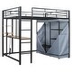 preview thumbnail 23 of 34, Metal Loft Bed Frame with Desk, Shelves, Power Outlet, LED Light and Fabric Wardrobe, Metal Slat Support