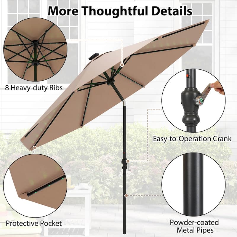 Costway 10 FT Solar Patio Umbrella with 96 LED Lights 35° Adjustable