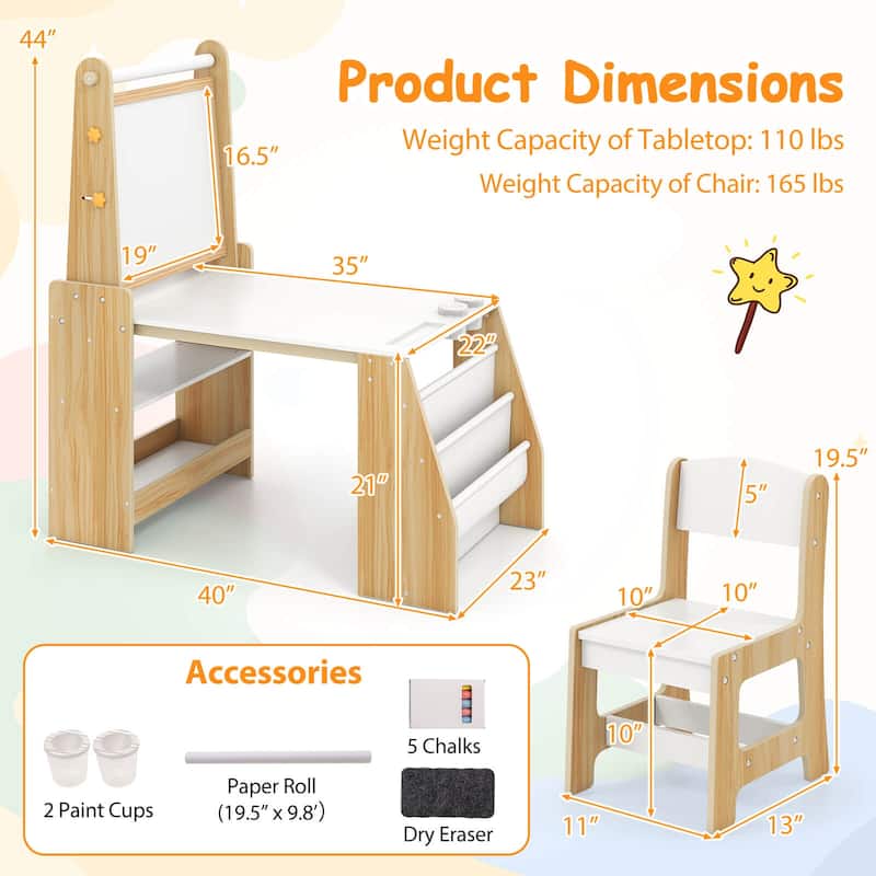 Costway Kids Art Table and Chair Set with Easel & Chair Whiteboard & - See Details