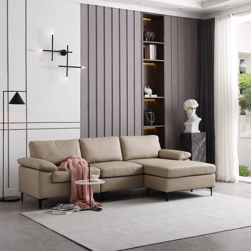 OVIOS Reversible Chaise Sofa With Fluffy Cushions Metal Legs