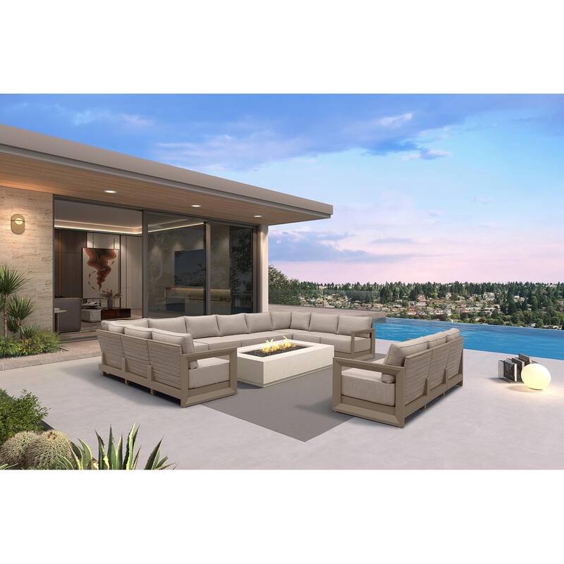 PURPLE LEAF Caesar Khaki Outdoor Couch with 9.6" Thick Cushion and Table for Yard Porch Deck Outdoor Patio Conversation Sets - 13 Seats - Enclosed