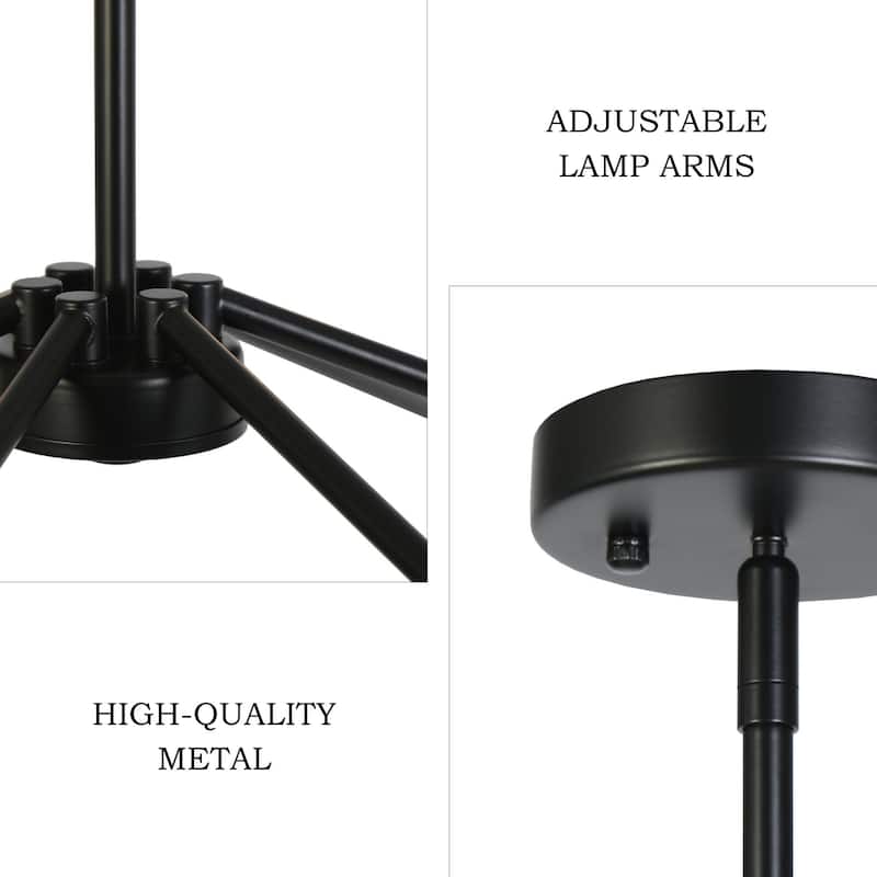 Modern 6-Light Black Chandelier Industrial Metal Light Fixture for Dining Room - 32.7 " L × 13.8 " H
