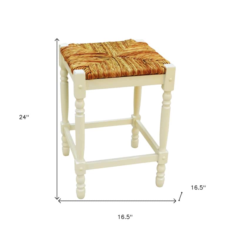 HomeRoots 24" Natural And Antiqued White Solid Wood Backless Counter Height Bar Chair With Footrest - 16.5