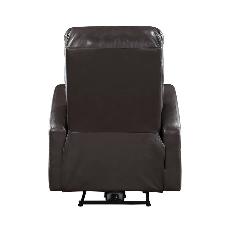 Rica 38 Inch Power Recliner Chair, Plush Brown Faux Leather, Foam Cushions