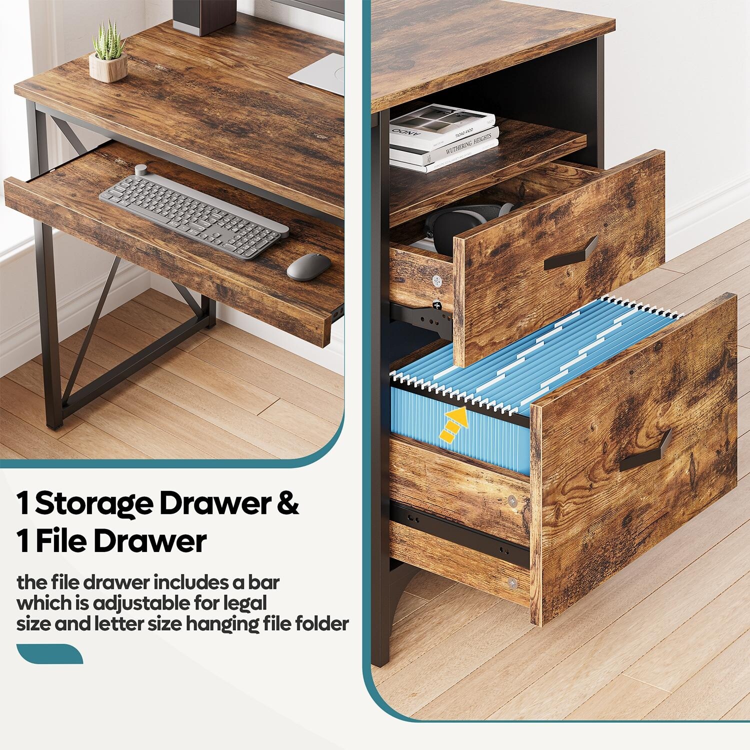 Computer desk with keyboard tray deals and file drawer
