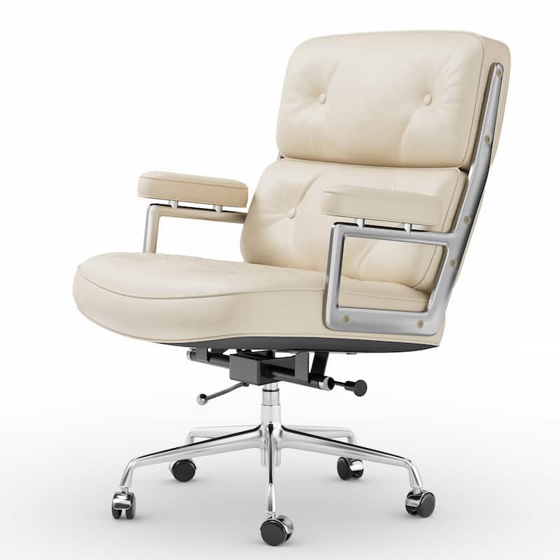 Mid-Back Ergonomic Executive Lobby Chair with Lumbar Support - N/A - White