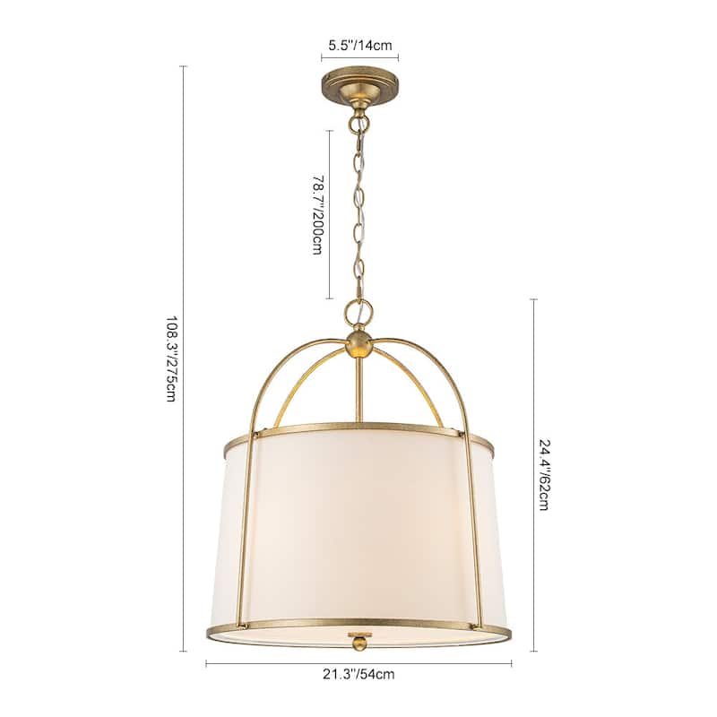 Mid-Century White Fabric Round Drum Cage Pendant Ambient Light