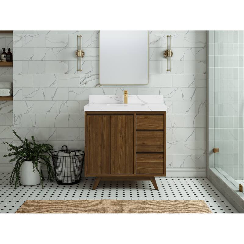 Willow Collections 36 in. W x 22 in. D Madison Teak Center Sink Bathroom Vanity with Countertop