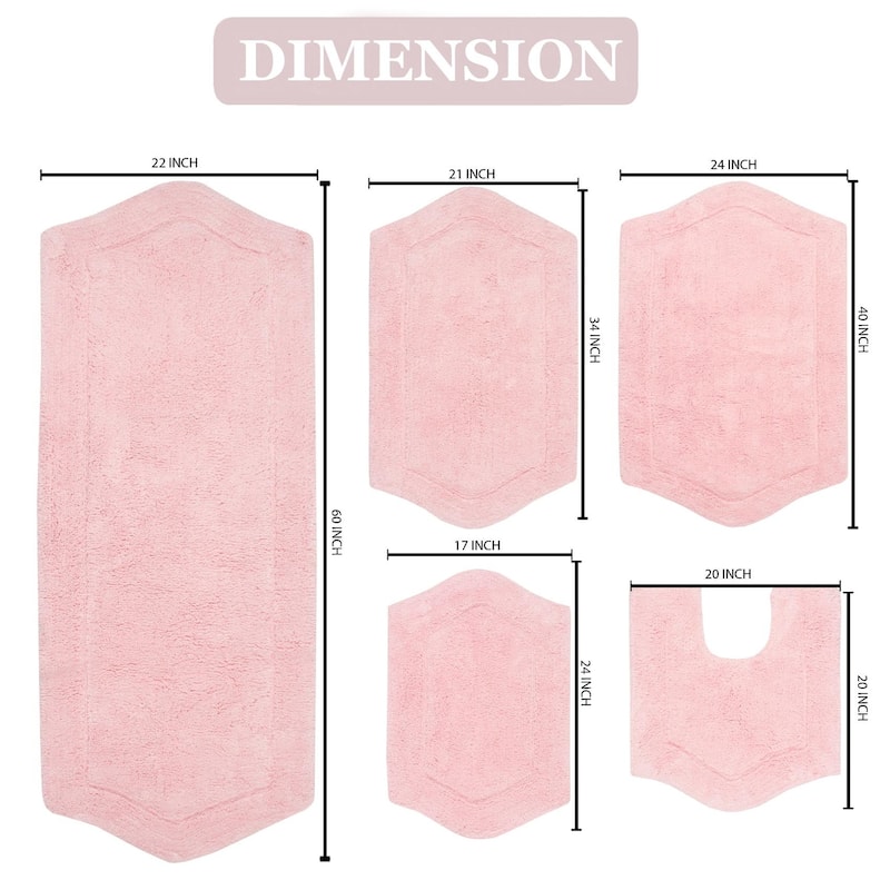 Waterford Collection 100% Cotton Non-Slip Bathroom Rug Set, Machine Washable Bath Rug, 5 Piece Bath Mat Set with Contour