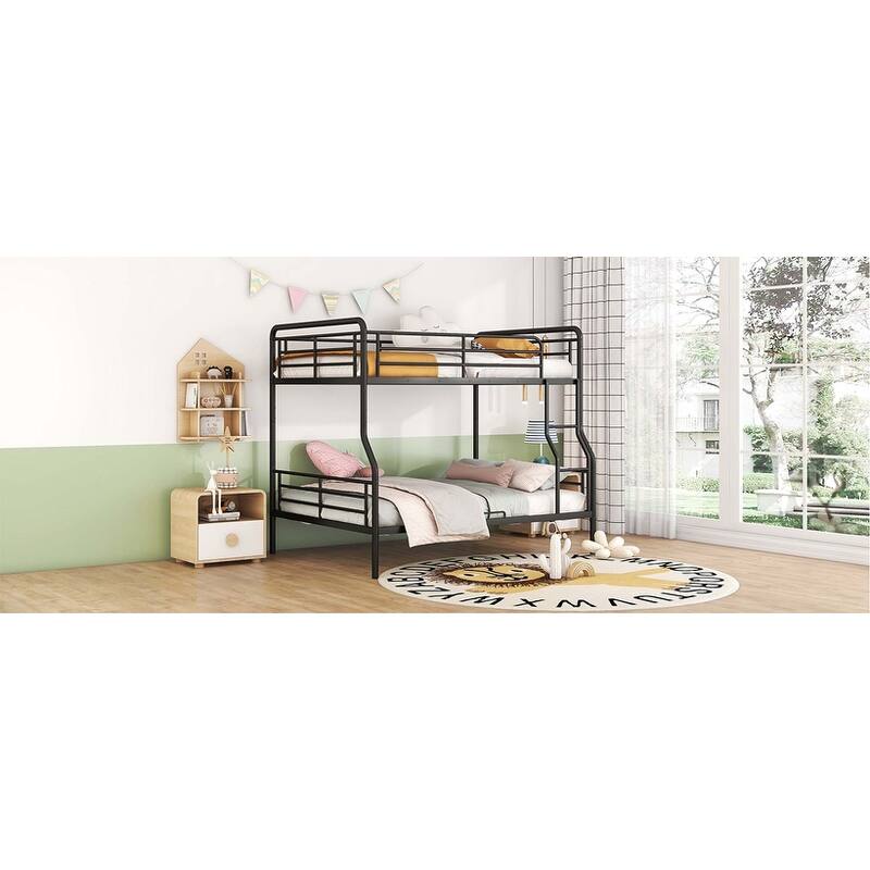 Full XL Over Queen Metal Bunk Bed with Ladder