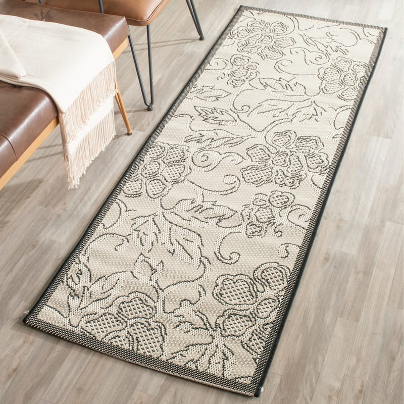 SAFAVIEH Courtyard Yaren Indoor/ Outdoor Waterproof Patio Backyard Rug - 2'3" x 6'7" Runner - Sand/Black