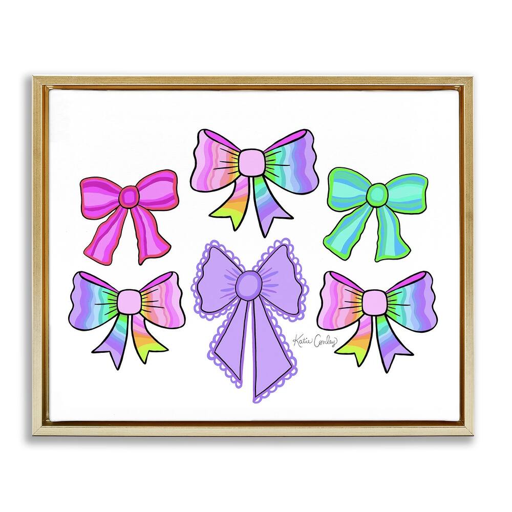 Stupell Playful Bowtastic Ribbons Framed Floater Canvas Wall Art Design By Katie Conley