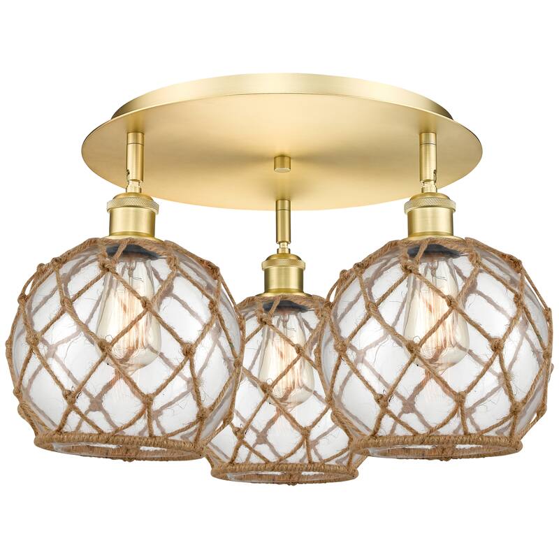 Innovations Lighting Endless Possibilities Ballston - Farmhouse Rope - 3 Light 20" Flush Mount - Clear Glass with Brown Rope/Satin Gold