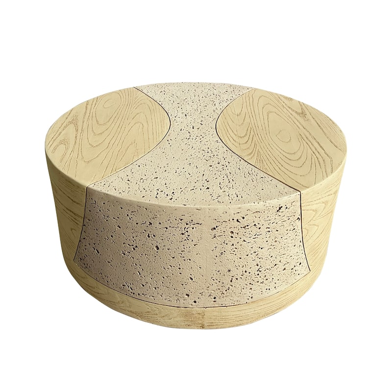 28" Round MGO Coffee Table with a Natural Stone & Wood-Look Finish