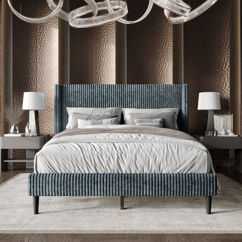 CraftPorch Modern Wingback Upholstered Velvet Bed