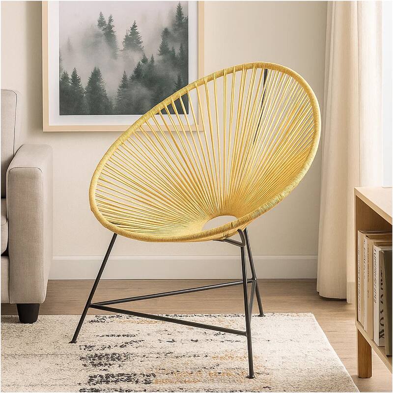 Azy Accent Chair Set of 2, Orange Natural Woven Rope, Black Iron Base